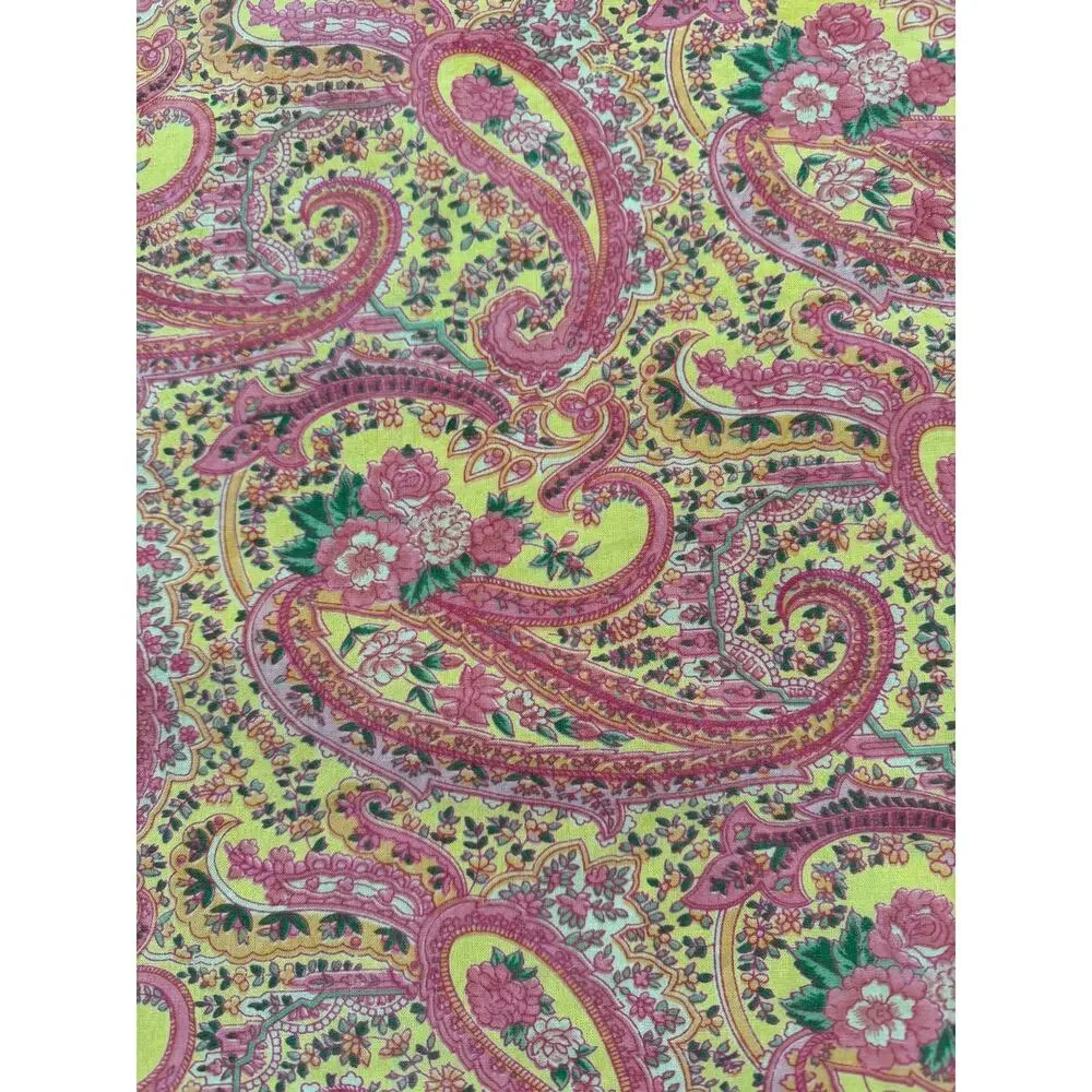 April Cornell Vintage Pink Yellow Paisley Tablecloth 78x56